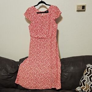 Trixxi Coral-Red Floral Cap-Sleeve Maxi Dress